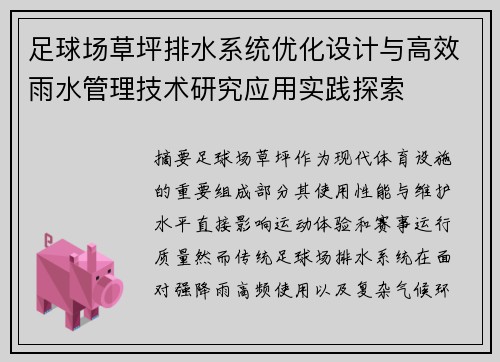 足球场草坪排水系统优化设计与高效雨水管理技术研究应用实践探索 足球场草坪排水系统优化设计与高效雨水管理技术研究应用实践探索